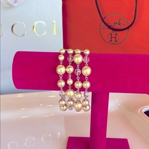 Champagne Pearl & Crystal 4 Strand Bracelet